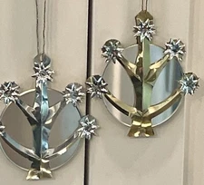 2 Vintage West Germany RESL LENZ Mirror Glass Christmas Ornaments w/Label