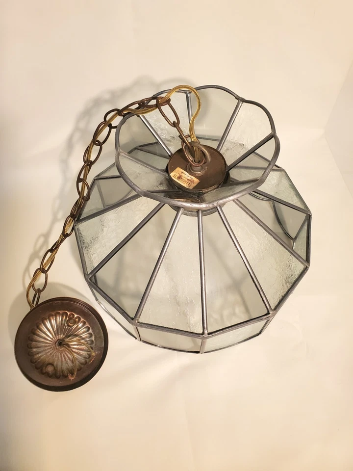 Lámpara de araña vintage estilo Tiffany vitral azul con hojas esmeriladas Foto 4 de 4