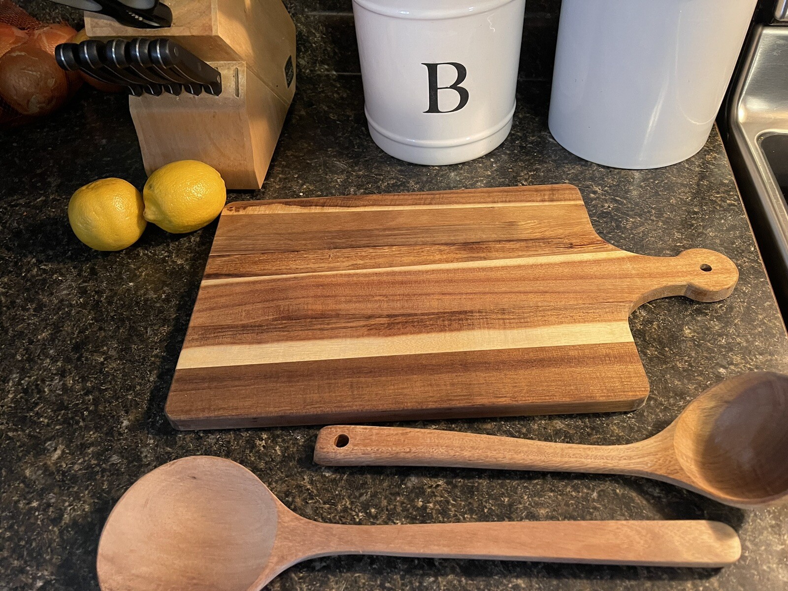 Cutting board, Serving Spoon & Ladle Handmade By Veteran In Açaí Wood-image