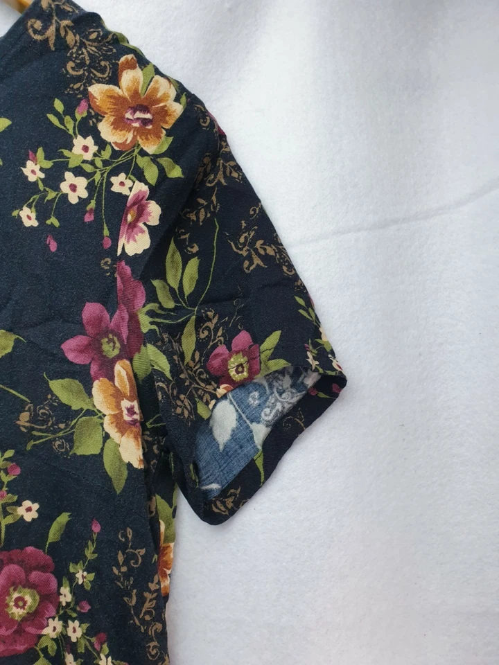 Vestido Studio Ease para mujer talla 6 negro con patrón floral multicolor manga corta Foto 4 de 4