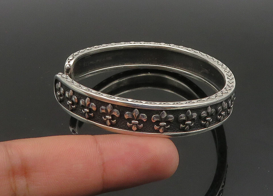 Brazalete PHILIP GAVRIEL 925 Plata Vintage Oxidada Flor De Lis BT9160 Foto 3 de 4