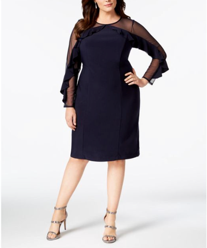 NWD R u0026 M Richards Women's Navy Plus Illusion Ruffle Sheath Dress 22W tau02  707762018747 | eBay