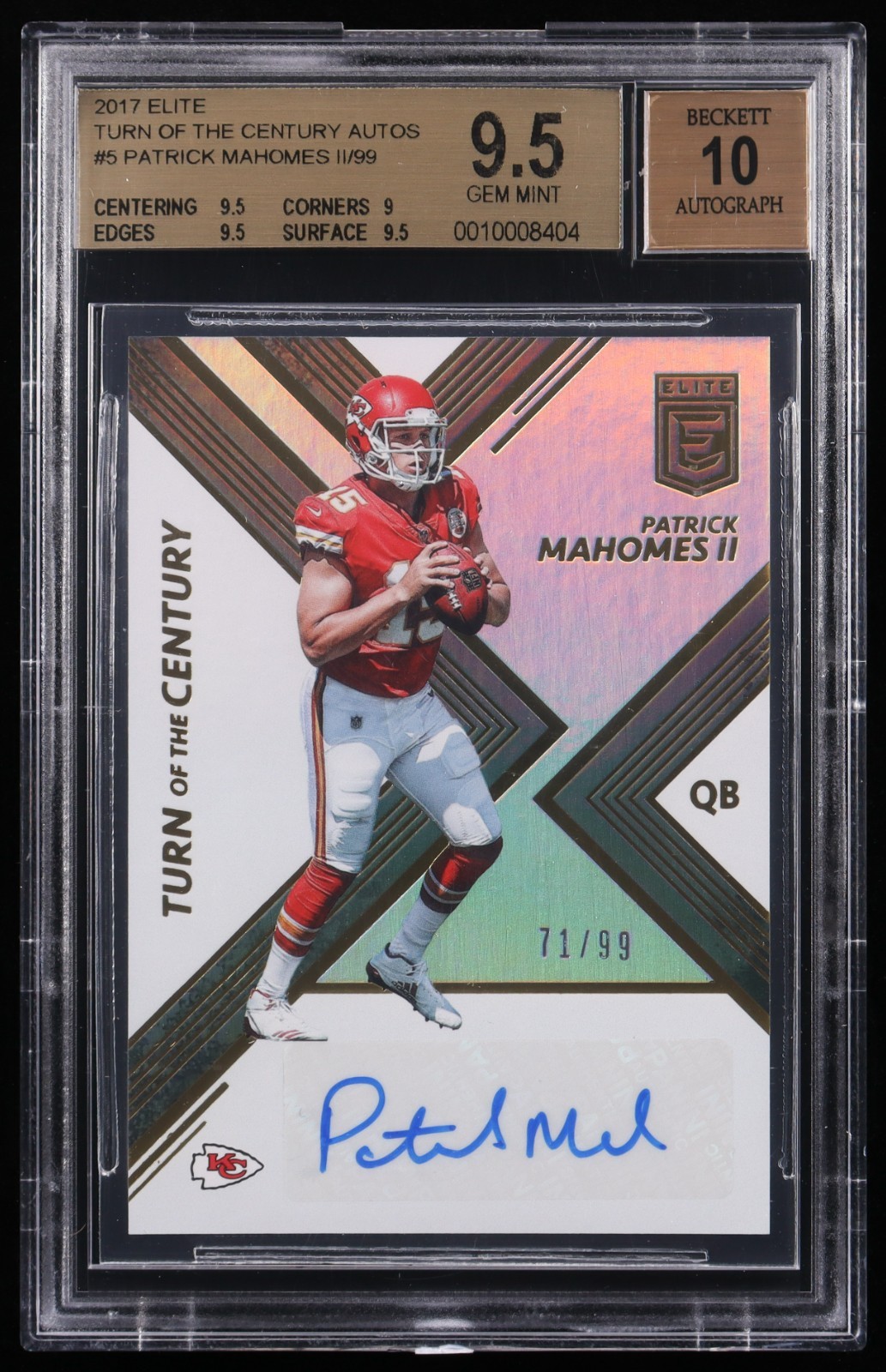 Patrick Mahomes 2017 Elite Turn of the Century 71/99 BGS 9.5 Auto 10 RC