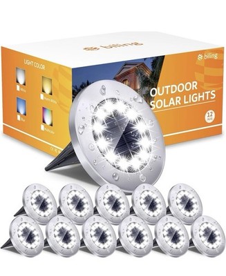 Biling Solar Outdoor Lights Bright 12 LEDs Solar Ground Lights -Warm white