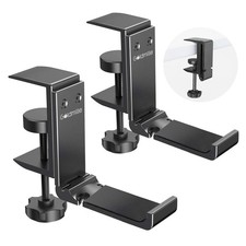 2 Pack Foldable Aluminum Under Desk Headphone Stand Hangers With Cable Clip