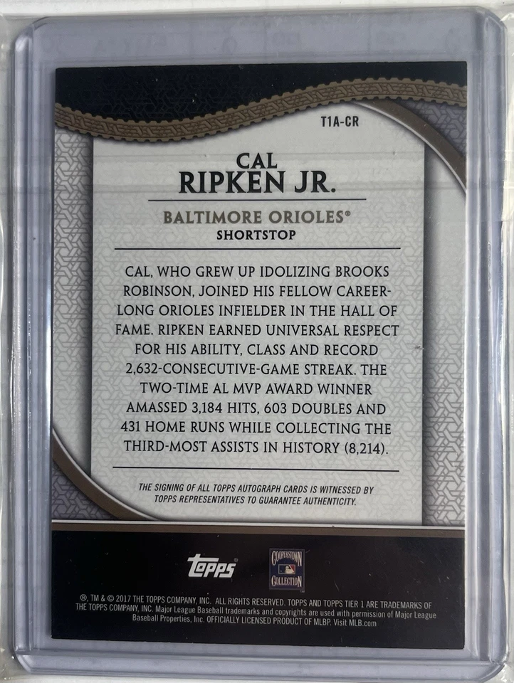 Autógrafo Cal Ripken Jr. 2017 Topps Tier One/30 #T1A-CR Foto 2 de 3