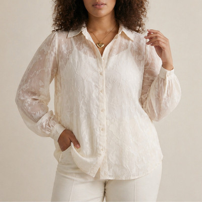 Torrid 2X Ivory Sheer Floral Jacquard Burnout Texture Blouse Romantic Top NWT