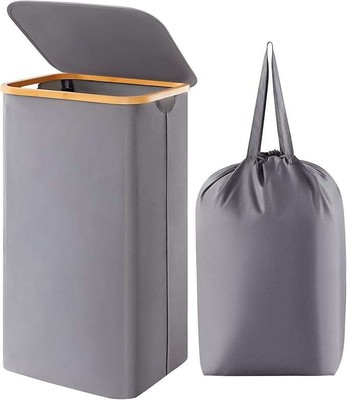 Lifewit Wäschekorb 100 l mit Deckel, Grau,