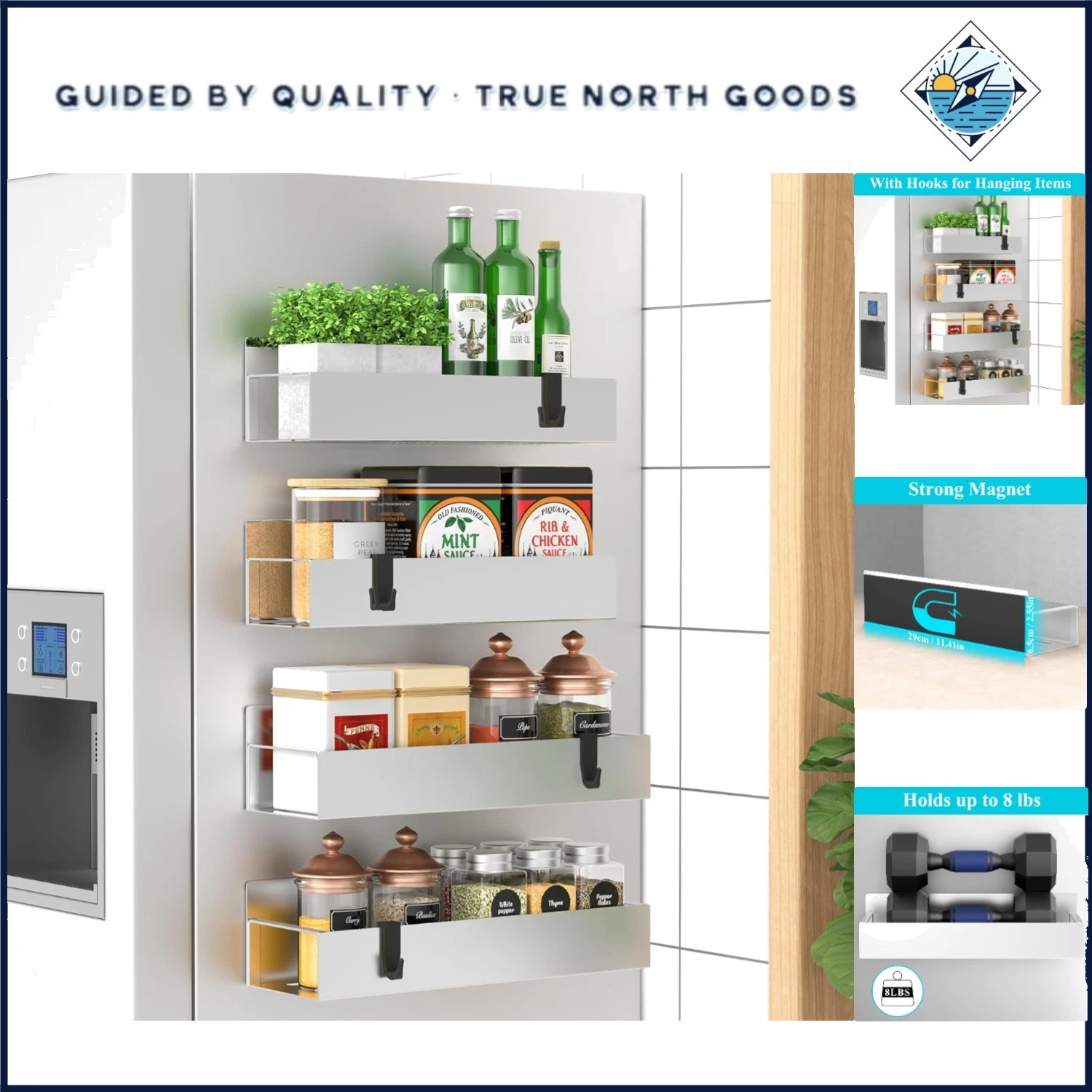 4 Pack Magnetic Spice Rack Organizer for Refrigerator and Kitchen Storage