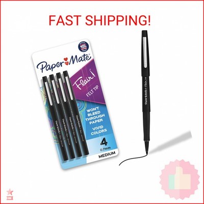 Paper Mate Flair Felt Tip Pens, Medium Point (0.7mm), Black, 4 Count