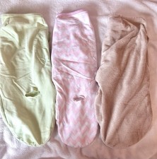 Lot of 3 SwaddleMe Summer Infant Swaddle Wraps Small Medium 0-3M Pink Green Tan