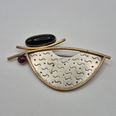 Vintage Deborah Close Sterling Silver 925 Mixed Metals Gem Abstract Pin Brooch