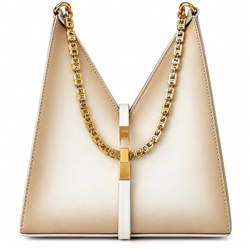 GIVENCHY Cut Out Mini Ombre Ivory Tan Degrade Leather Shoulder Bag Gold Chain