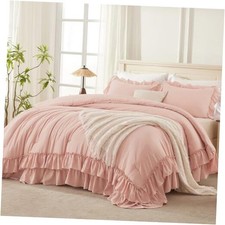 Blush Queen Comforter Set 90x90Inch , 3 Pieces Lightweight Soft Ruffle