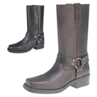 Mens Leather Pull On Western Harness High Leg Biker Riding Boots Shoes Size