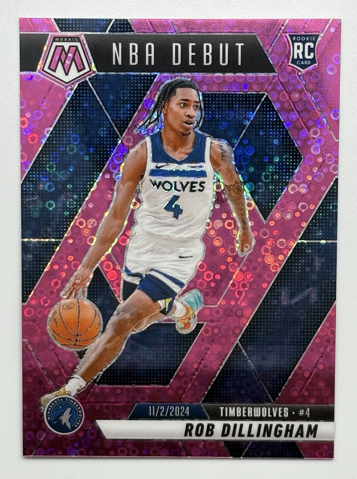 2024-25 Panini Mosaic Rob Dillingham Pink Disco /20 NBA Debut