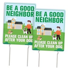 2 Pack Clean Up After Your Dog Signs with 4 Metal Stakes, Double-sided No