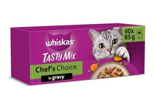Whiskas Tasty Mix 1+Chef´s Choice in Gravy 40 x 85 g Pouches, Adult Cat Food NEW 5.38 per kilo