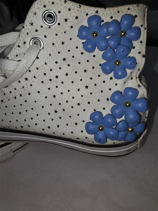 Nuevo sin etiquetas Zapatos Tenis Converse 5.5 Lunares Margarita Blanco Azul Alto 127677 Foto 2 de 4