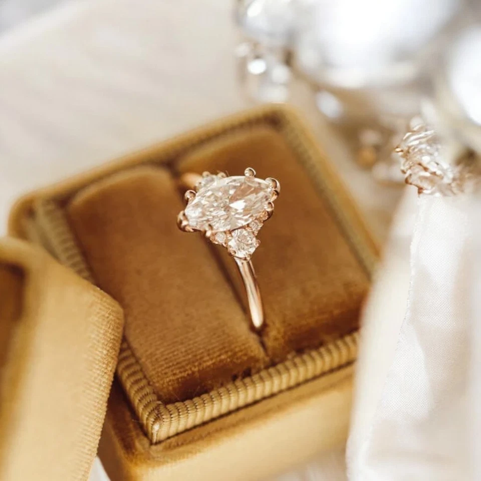 Wedding Diamond Ring Lab Grown Marquise 1.7 Carat IGI Certified 14k Rose Gold - Image 4 of 4