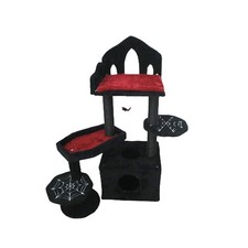 Black Gothic Cat Tree with Soft Coffin Bed  Scratching Posts, Black  Red New