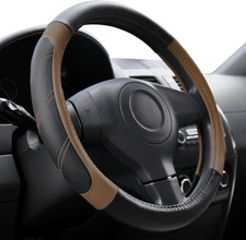 Elantrip Leather Large Steering Wheel Cover 15 12 - 16 Inch Black And Brown
