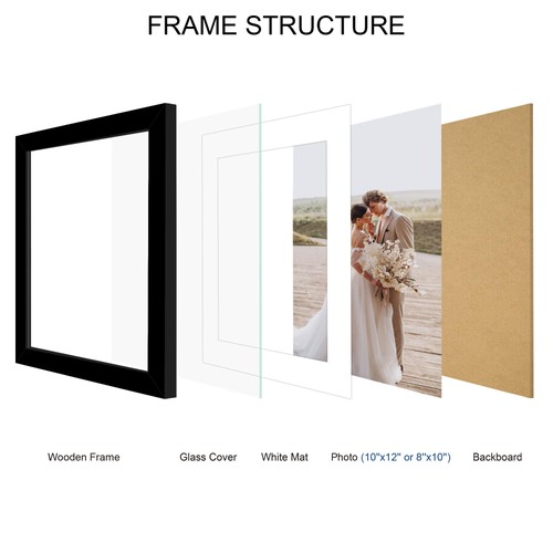 10x12 Picture Frame Set of 4, Made of Real Glass and Black Frame - Display Pi... - Picture 3 of 6