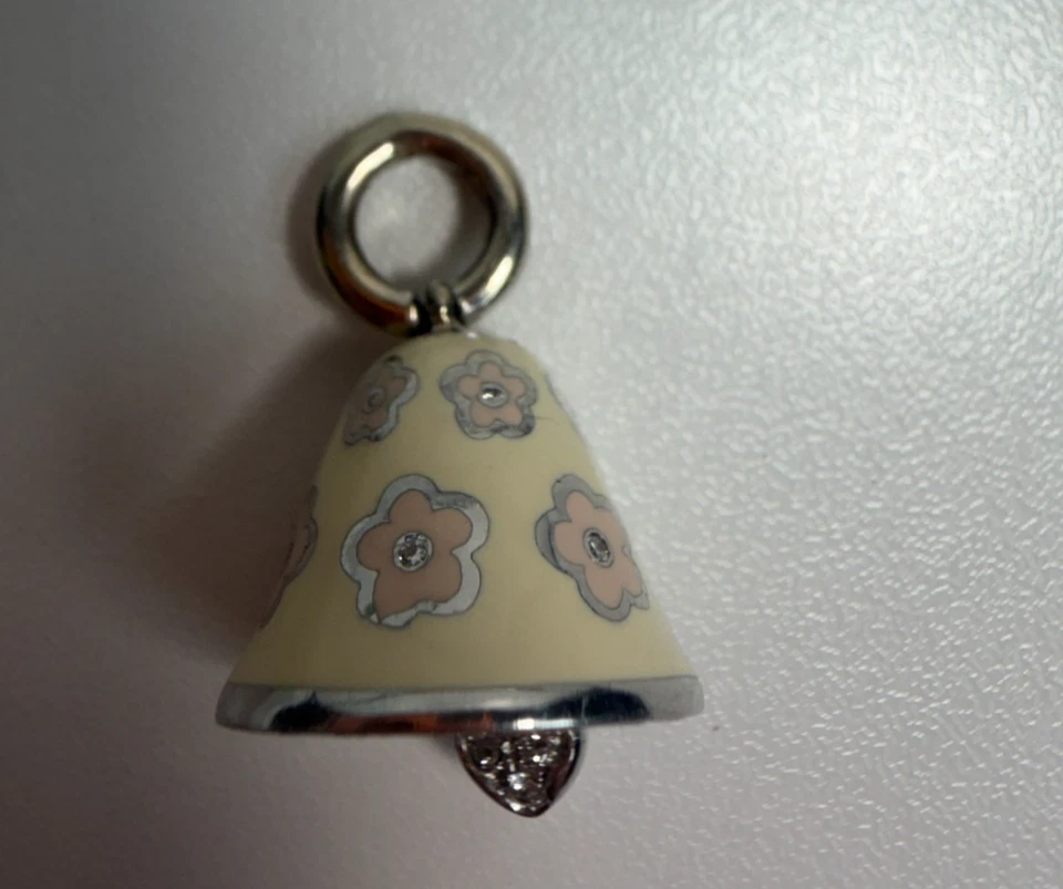 Colgante Aaron Basha Oro Blanco 18K Diamante Esmalte Campana Dije Hecho en Italia Foto 3 de 4