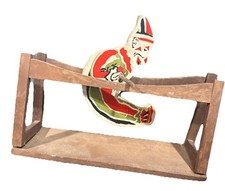 Vtg Wooden Clown Acrobat Balance Parallel Bars Spin Toy RARE E Germany 1950s MCM