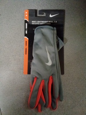 Nike Men's  Lightweight Rival 2.0 Run Gloves Grey/Red Size Medium