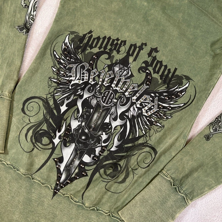 Sudadera con Capucha Bejeweled Cremallera Completa Para Mujer Talla Pequeña Verde Gótico Grunge Estrás Y2K Foto 4 de 4