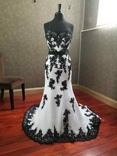 Gothic Black White Mermaid Wedding Dresses Strapless Sweep Train Bridal Gowns