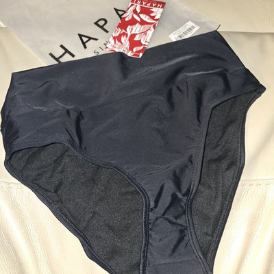 Hapari Swim Bottoms Tummy Tuk High Waisted Bikini Swimwear Womens Size S Black 