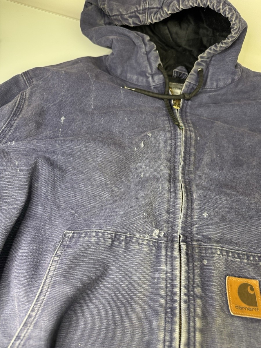 Mens Carhartt 376-20 Navy Blue Full Zip Hooded Work Coat Size XL