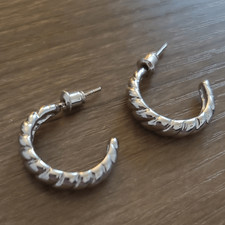 Small Twisted Silver Hoop Earrings Rhodium Plated Rope Texture Huggies