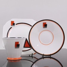 Shelley Vogue Coral Blocks Trio Cup Saucer Plate Shelley Mode 11792