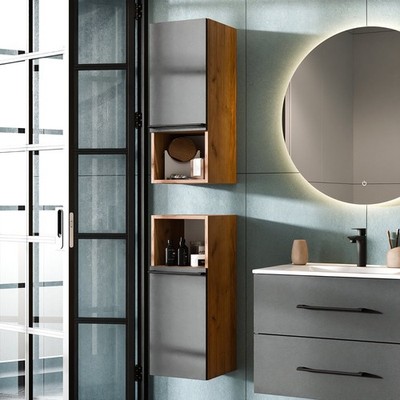 Badschrank Midi LUX 30 x 75 x 32 cm Eiche/Anthrazit fur Badezimmer Planetmoebel