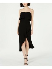 XSCAPE Womens Black Sleeveless Sweetheart Neckline Midi Hi-Lo Dress 4