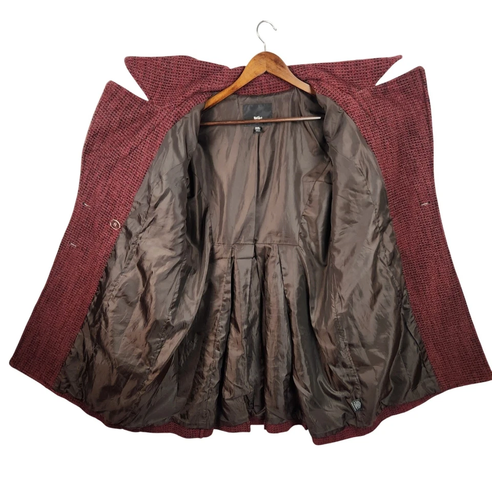 Abrigo Largo Mossimo Mujer’s XXL Borgoña Forrado Bolsillos Usado en Excelente Condición Foto 2 de 4