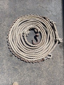 Heavy Duty Tow Rope - 1 1/4 Inch Rope X 50 Ft w/ Metal Hooks & Chain