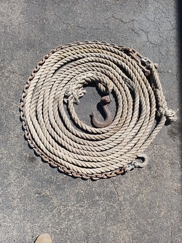 Heavy Duty Tow Rope - 1 1/4 Inch Rope X 50 Ft w/ Metal Hooks & Chain