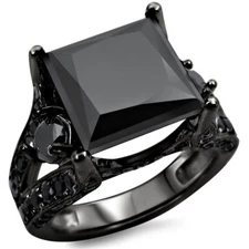 3.34 Ct Lab Created Opaque Black Princess Diamond Black Silver Ring Christmas