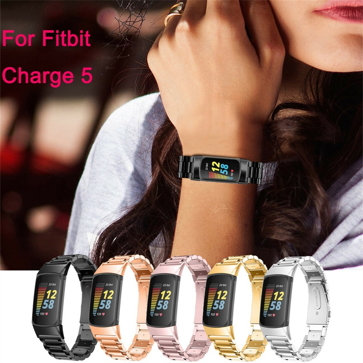 Lederen bandjes compatibel met Fitbit Charge 6-bandje, verstelbare vervangende polsband premium lederen band voor Fitbit Charge 5/Charge 6 Activity Tracker, Metaal