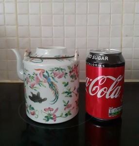 Nice Antique Chinese Porcelain Water Dropper Pot~Old Metal Handle~Handpai