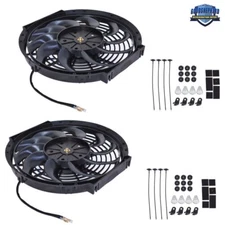 2× 12" Universal Slim Fan Push Pull Electric Radiator Cooling Fan 12V Mount Kit