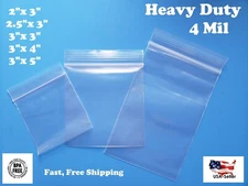 2"x3", 2.5", 4", 5" Clear 4 Mil Plastic Zip Seal Bag Reclosable Top Lock 4Mil