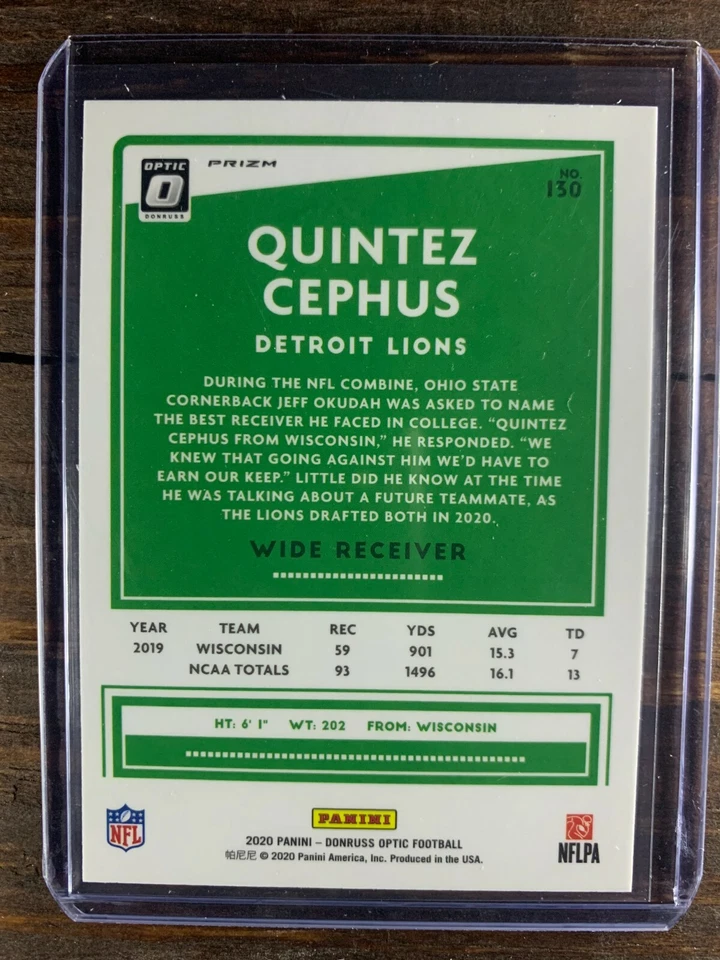 Panini Donruss Optic Football Quintez Cephus Rookie Card #130 RC Red Mojo Prizm - Image 2 of 2