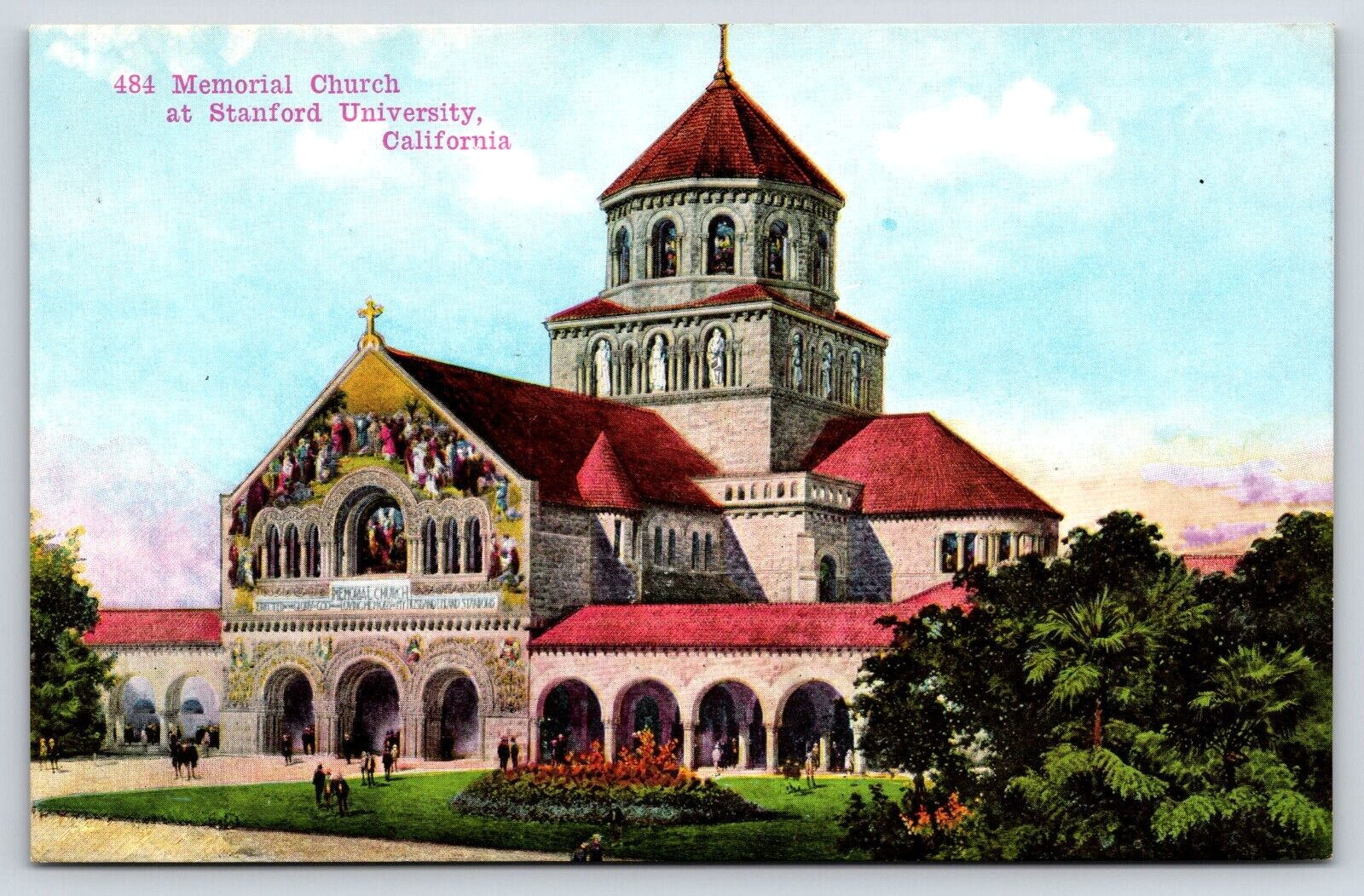 Original Old Vintage Outdoor Postcard Memorial Church Stanford University USA