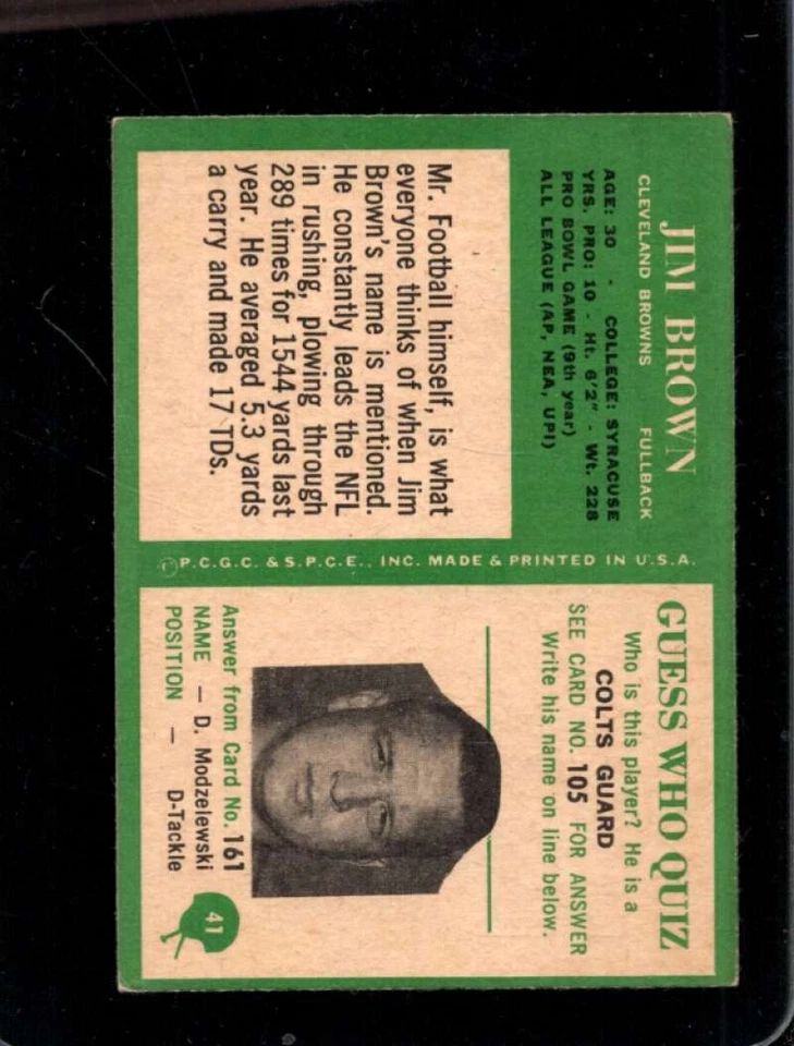 1966 PHILADELPHIA #41 JIM BROWN VG+ BROWNS HOF *X69771 - Image 2 of 2