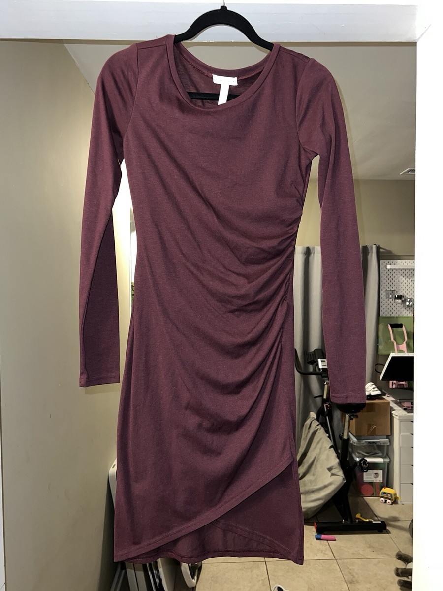 eggplant long sleeve dress Fitted Satin Long Sleeves Open Eggplant Evening Gown AC381 2 / Eggplant (Purple)